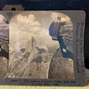 Folks at Glacier Point Half Dome Yosemite Valley CA Keystone Stereoview c1900